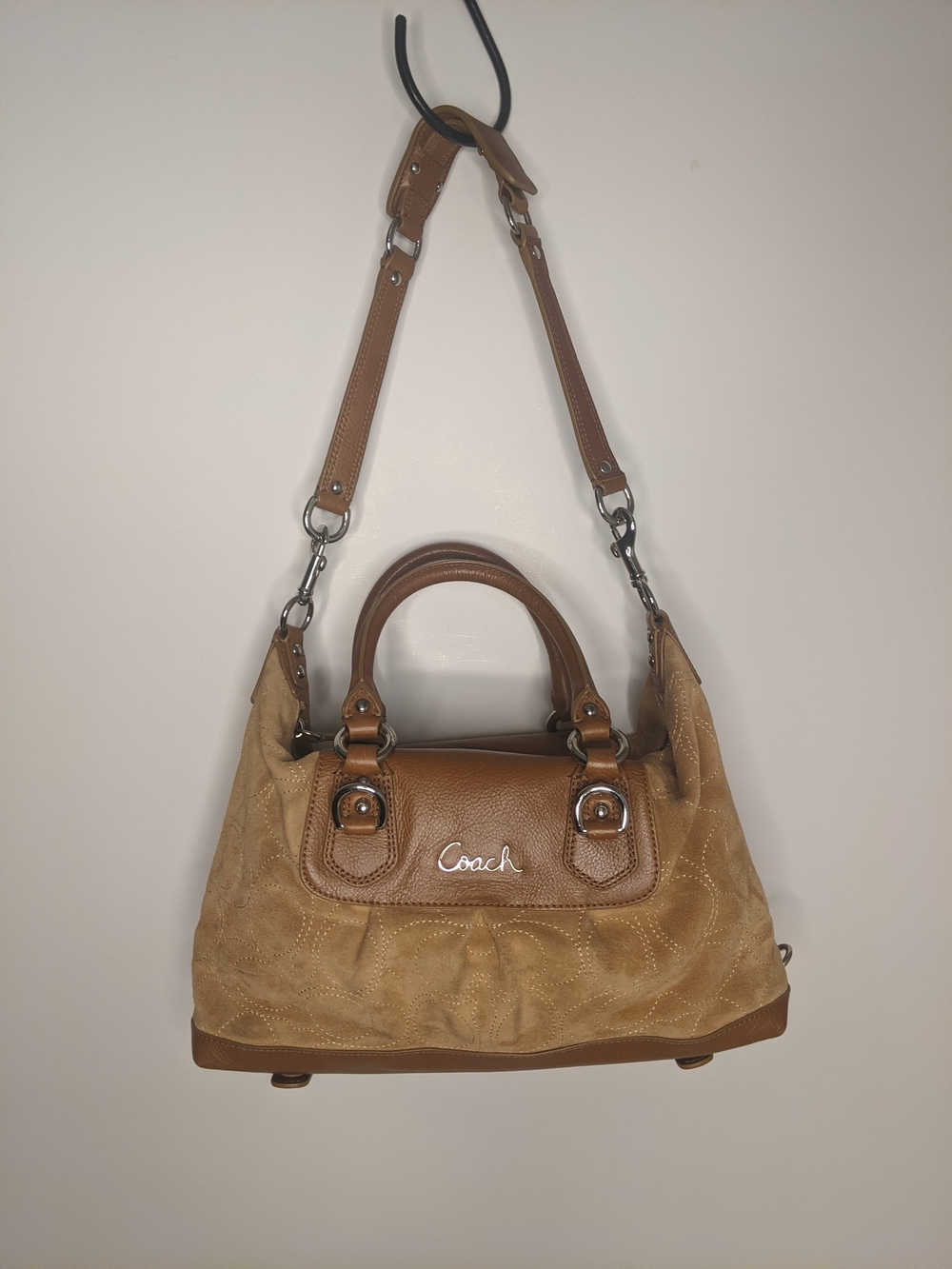 Coach Tan Suede and Leather Shoulder Satchel